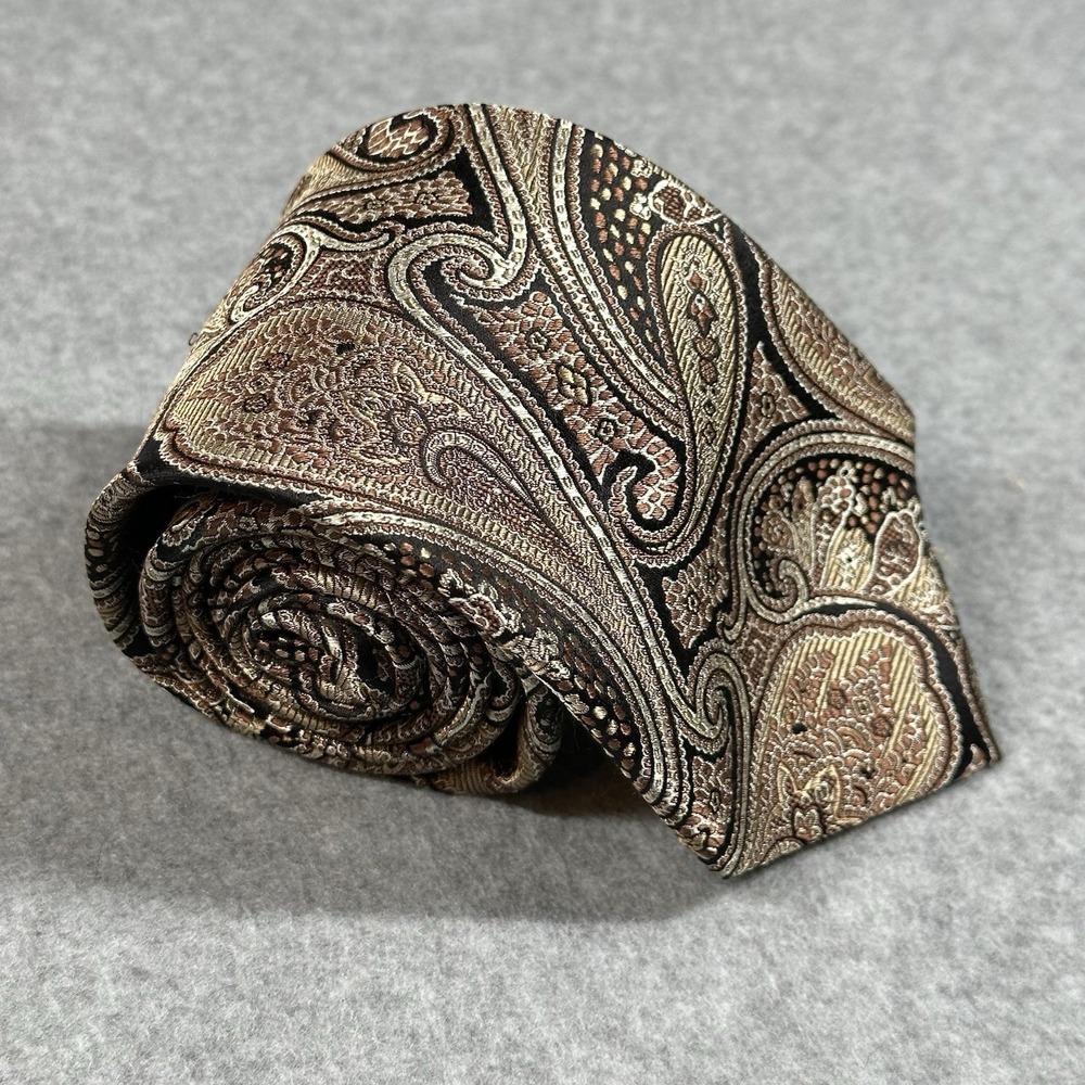 Black Brown 1826 100% Silk Brown Cream Paisley Necktie Mens 59x3.5in